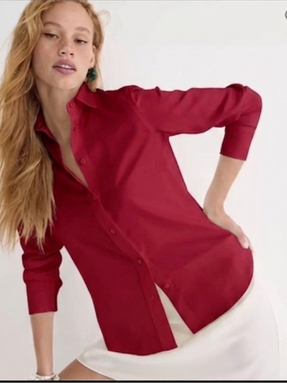 J Crew Slim Drapey Shirt in Luster Crepe Red 12